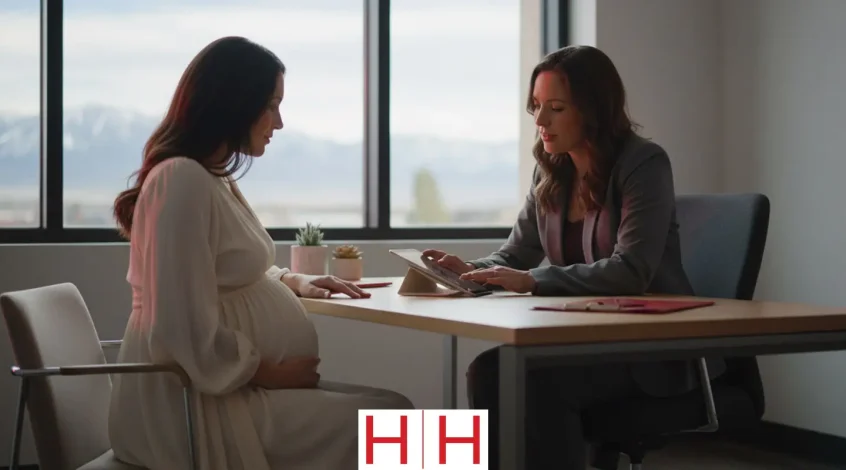 pregnant woman working with lawyer
