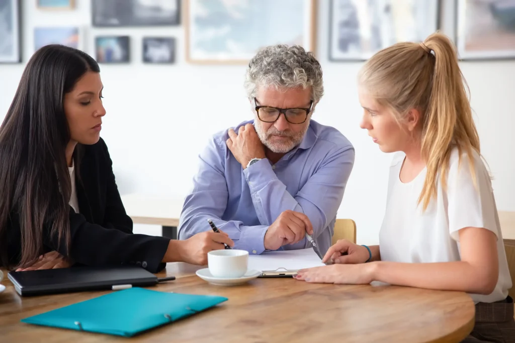 Family lawyer discussing legal documents